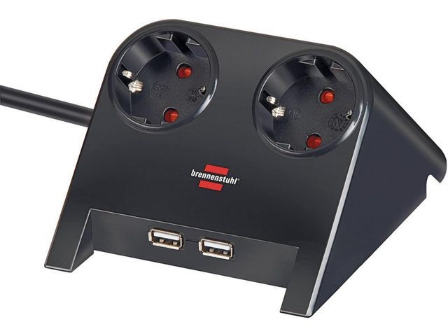 Stekkerdoos 2 usb 2-voudig 1,8m zwart