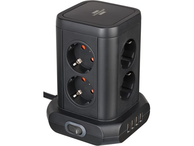 Stekkerdoos tower power 4usb 8-vd 2m zw