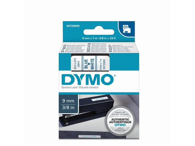 Tape Dymo 40914 9mm blauw/wit