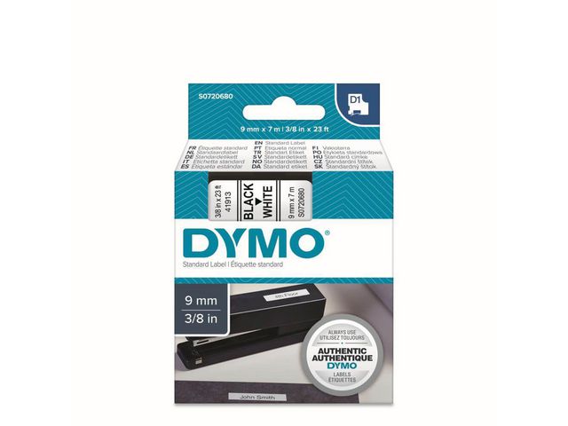 Tape Dymo 41913 9mm zwart/wit