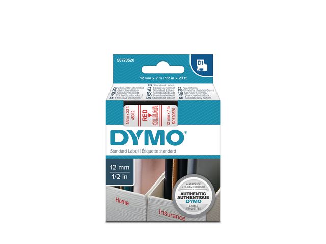 Tape Dymo 45012 12mm rood/transparant
