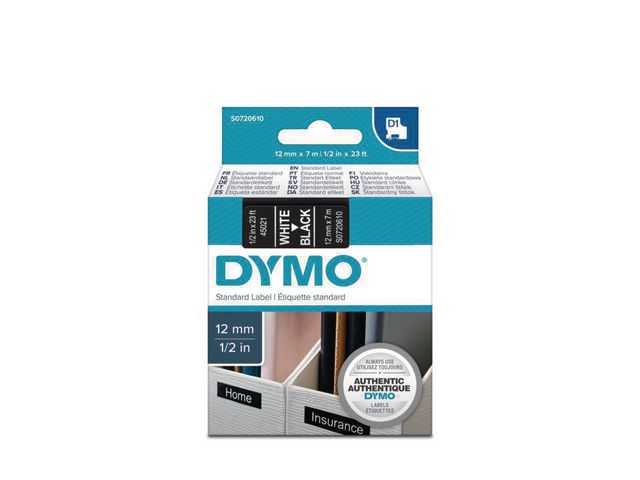 Tape Dymo 45021 12mm wit/zwart