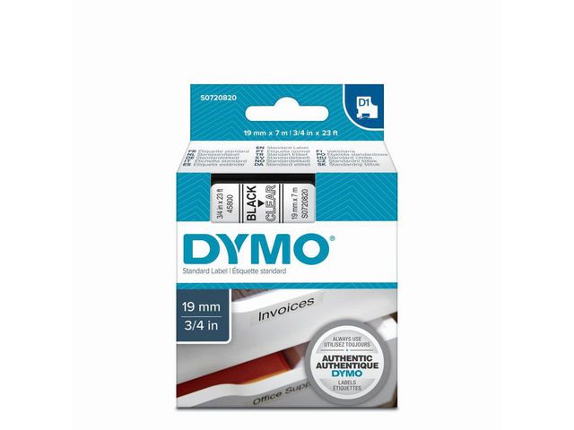 Tape Dymo 45800 19mm zwart/transparant