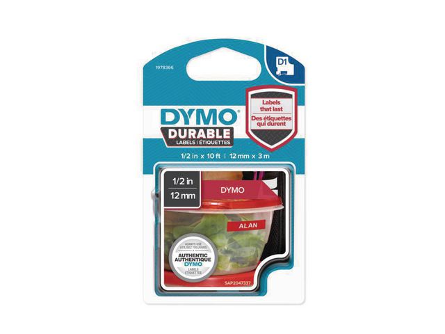 Tape Dymo D1 12mmx3m Wit/Rood