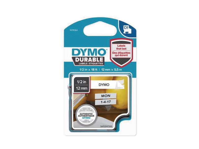 Tape Dymo D1 durable 12mmx5,5m Zw/Wt
