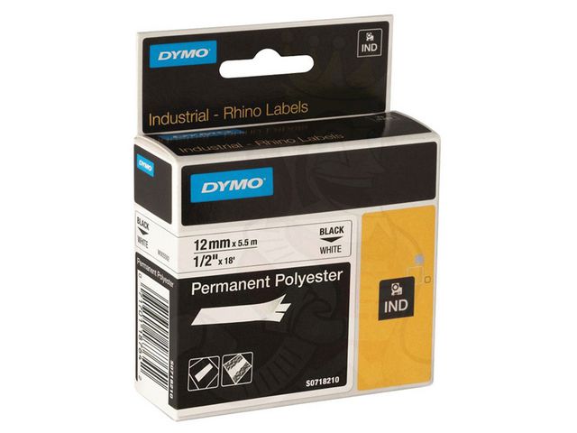 Tape Dymo Rhino 12mm nylon zwart/wit