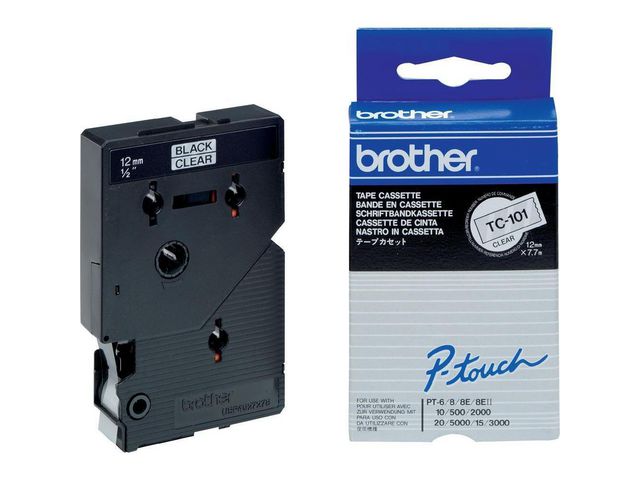 Tape P-Touch TC-101 12mm zwart op trans