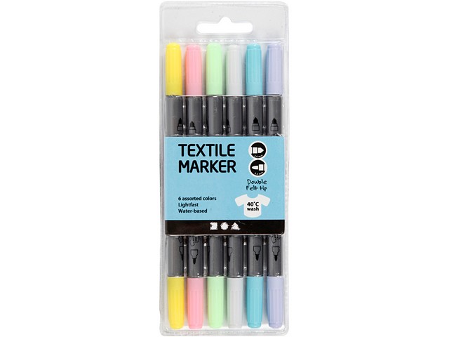 Textielstift 2,3+3,6mm pastel/pk6