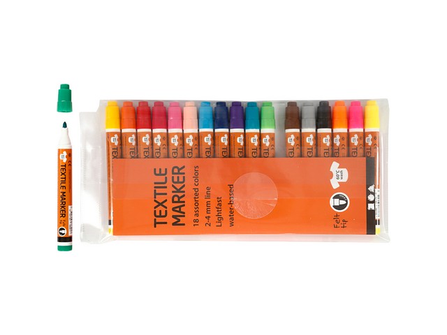 Textielstift 2-4mm assorti/pk18
