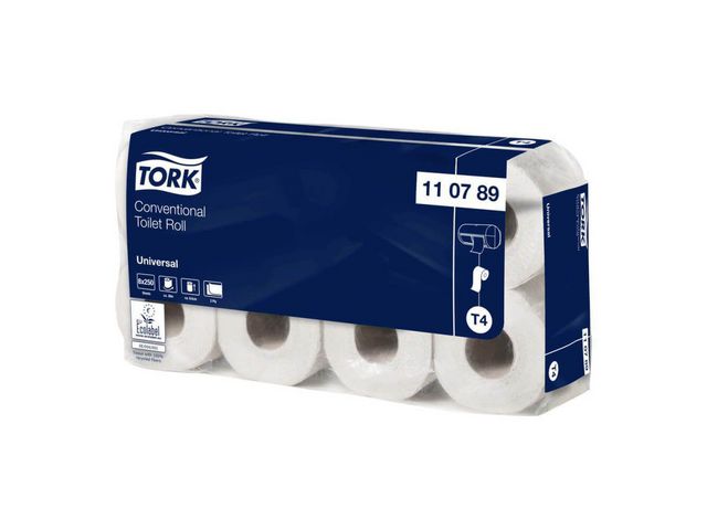Toiletpapier Tork T4 uni 2L wt/pk 8x250v