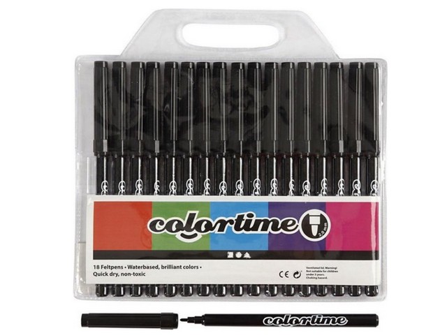 Viltstift Colortime 2mm zwart/pk18