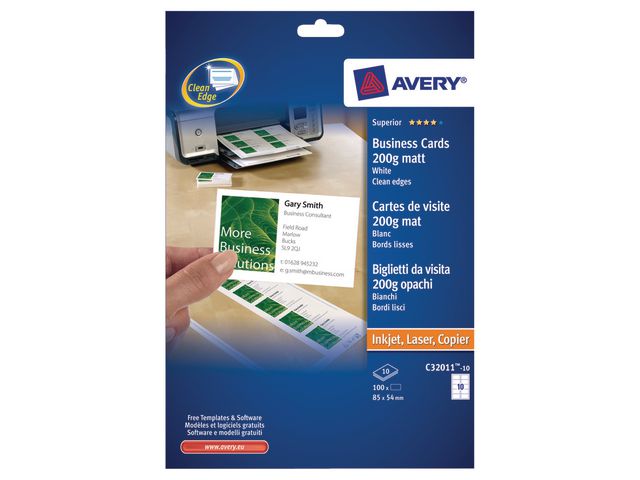 Visitekaart Avery I 85x54 200g mat/pk100