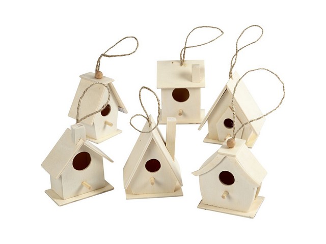 Vogelhuis H7cm hout m/ophangkoord/pk6