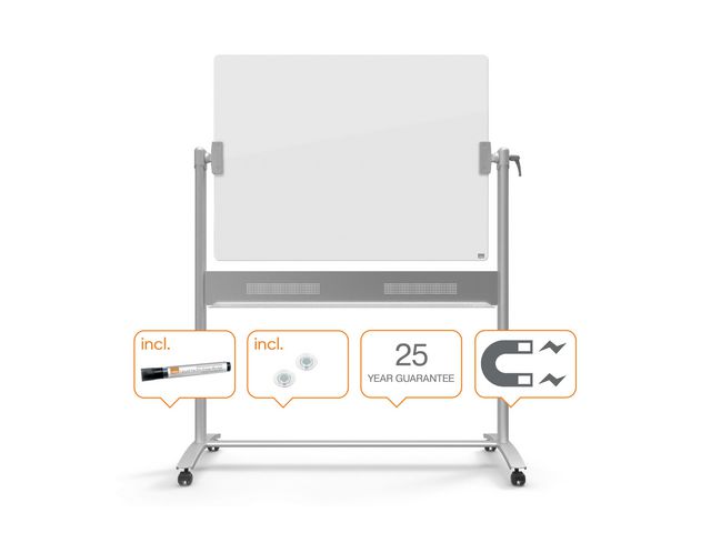 Whiteboard glas 1200x900mm mobiel wit